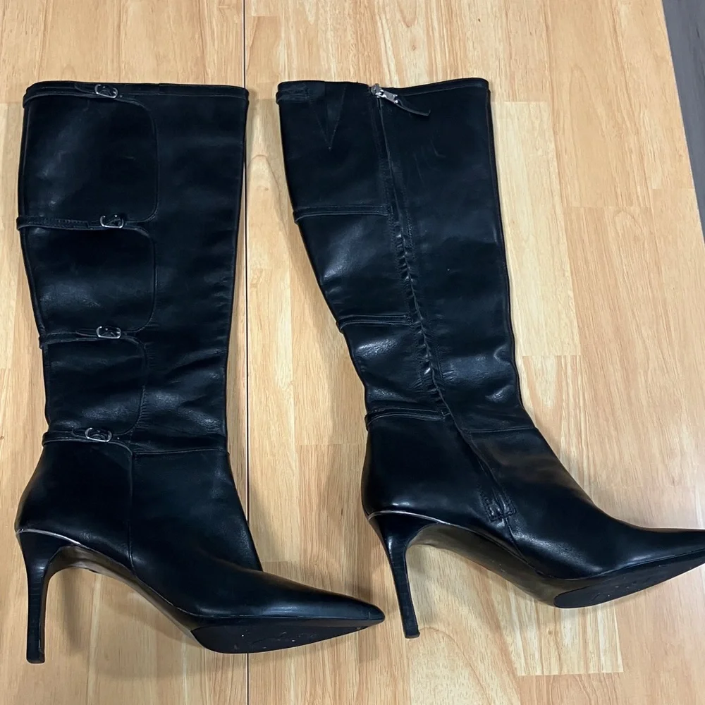 Lauren Ralph Lauren Sleek Black Leather Over the Knee Boots - Picture 1 of 8